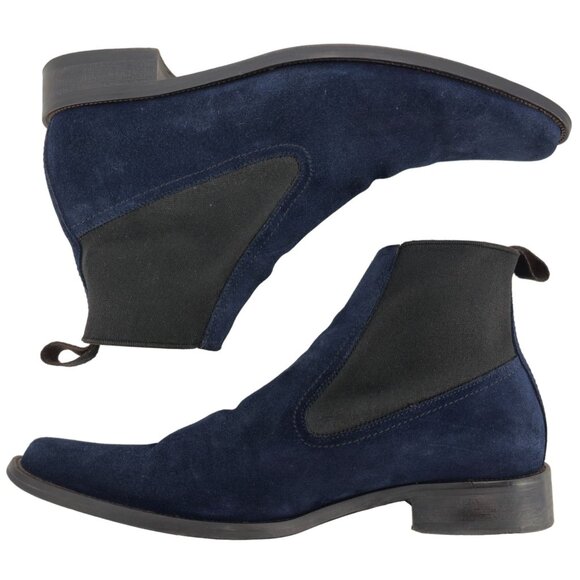 Donald J. Pliner Italy Navy Blue Suede Chelsea Ankle Boots Mens 7.5M Dress Shoes - Picture 4 of 12